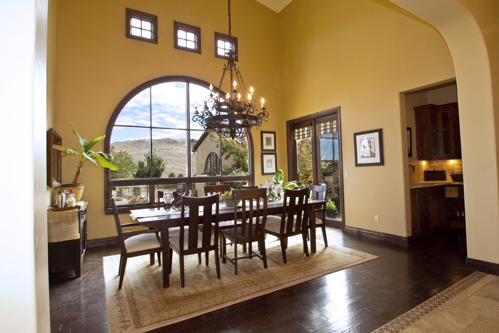 Photo of a classic enclosed dining room in Other with beige walls and dark hardwood flooring.