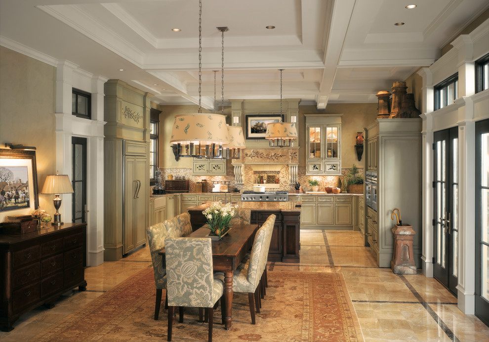 French country marble floor kitchen/dining room combo photo in Louisville