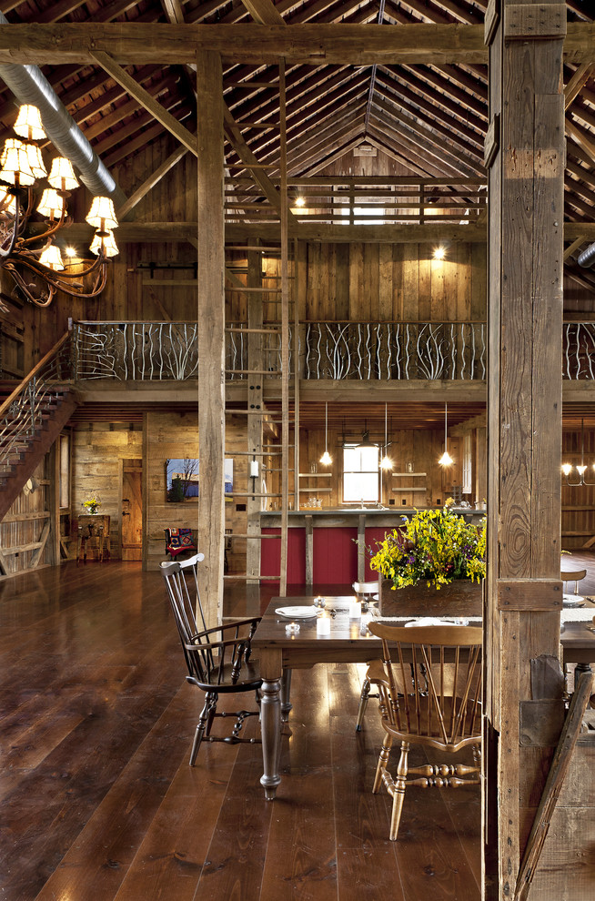 Kitchen/dining room combo - farmhouse dark wood floor kitchen/dining room combo idea in Cleveland