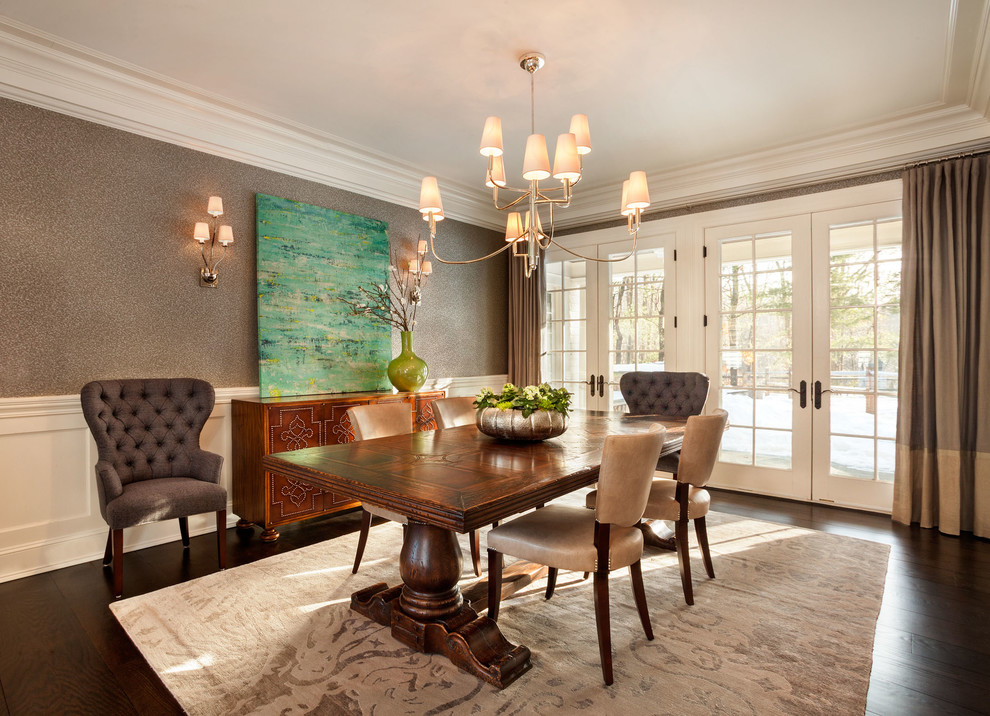 Inspiration for a large timeless dark wood floor enclosed dining room remodel in New York with multicolored walls