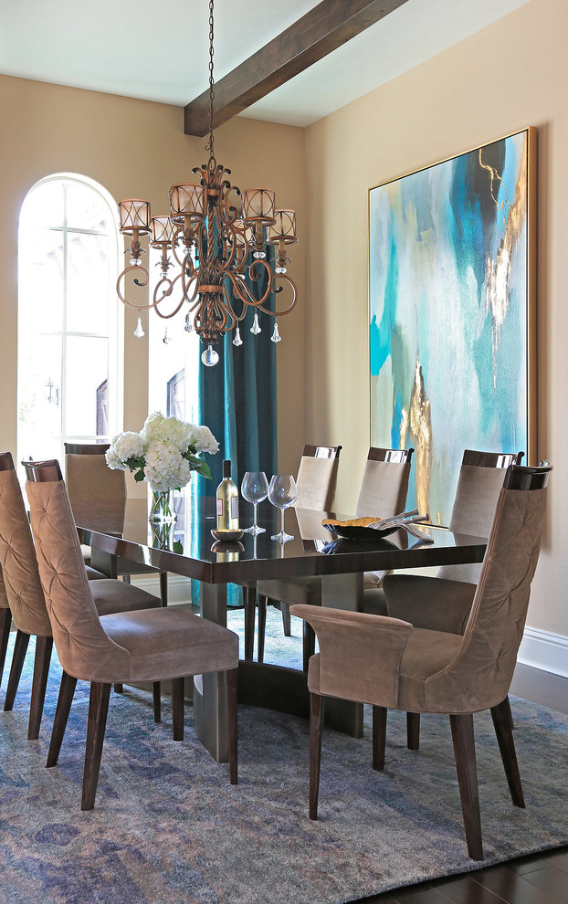 Inspiration for a medium sized classic enclosed dining room in Jacksonville with beige walls, porcelain flooring, no fireplace and grey floors.