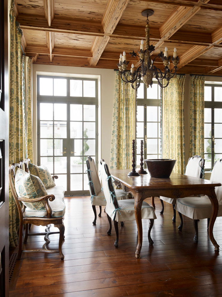 Dining room - traditional dark wood floor dining room idea in Atlanta with white walls