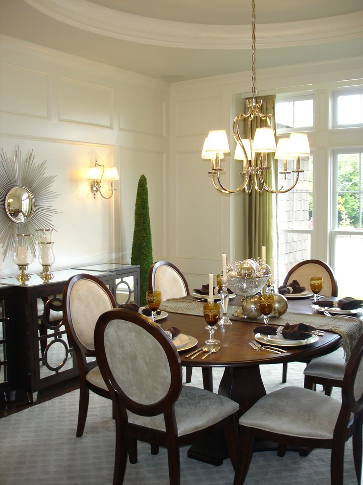 Esempio di una grande sala da pranzo classica chiusa con pareti bianche e parquet scuro