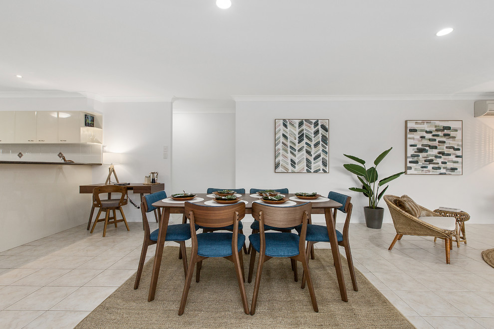 Great room - coastal beige floor great room idea in Gold Coast - Tweed with white walls