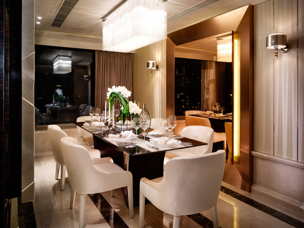 This is an example of a modern dining room in Hong Kong.