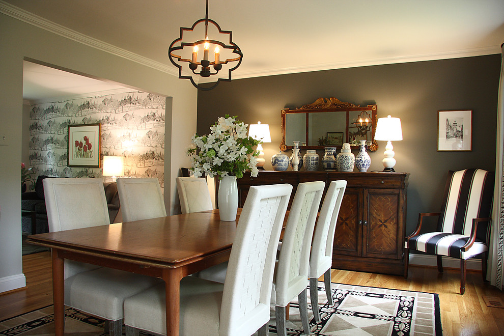 Inspiration for a mid-sized timeless light wood floor great room remodel in DC Metro with gray walls