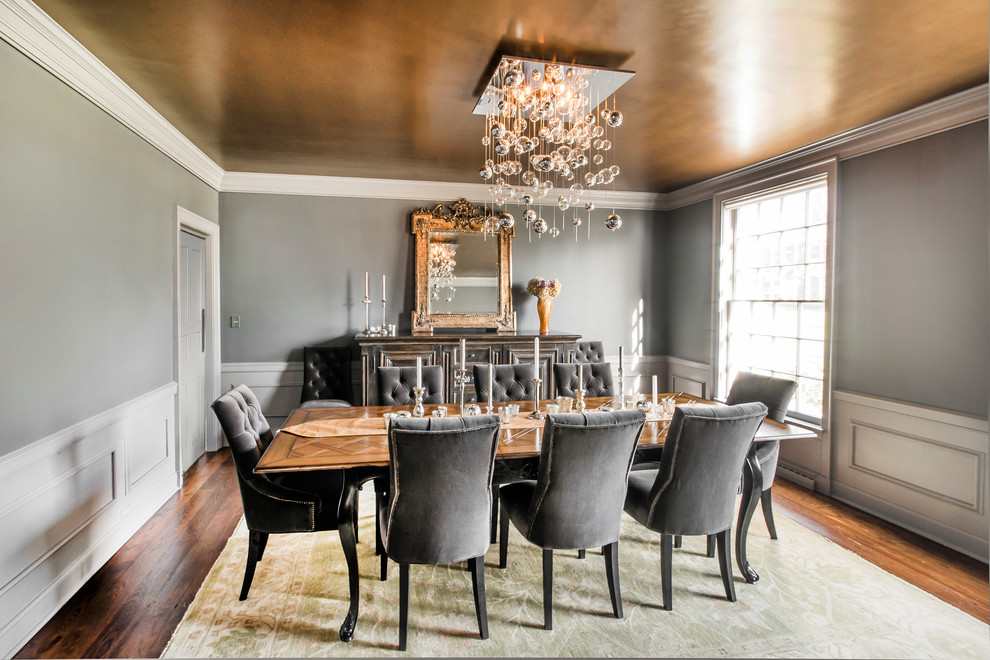 Inspiration for a large eclectic dark wood floor kitchen/dining room combo remodel in Other with gray walls