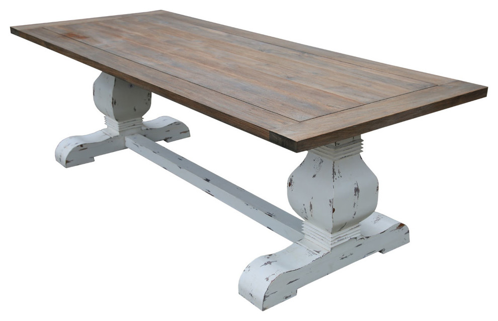 Greenville Two Tone Teak Wood Trestle Pedestal Dining Table Rustic Dining Room San Francisco By Sierra Living Concepts