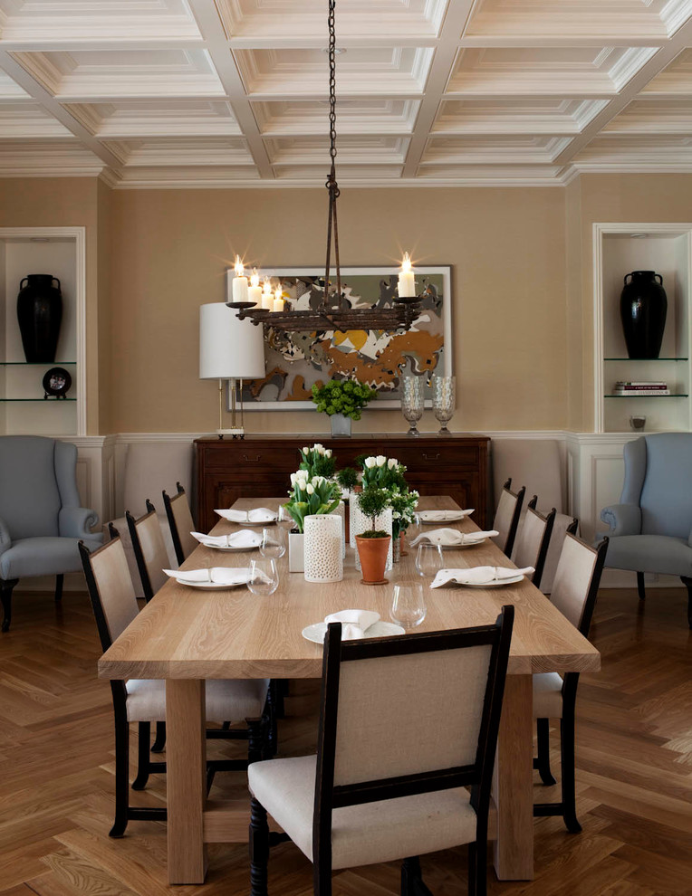 Photo of a traditional dining room in New York with feature lighting.