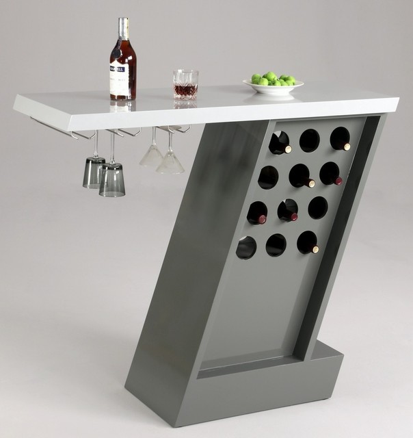 Greenwich Home Bar with Light Grey Top and Wine Glass Rack Moderne