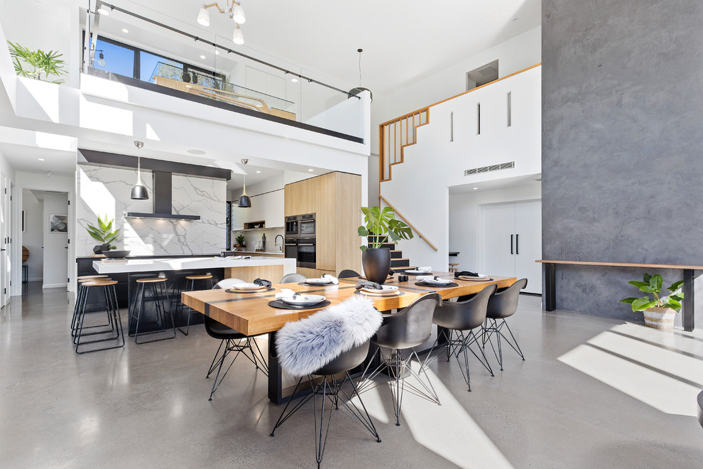 Inspiration for a contemporary concrete floor and gray floor great room remodel in Brisbane with gray walls