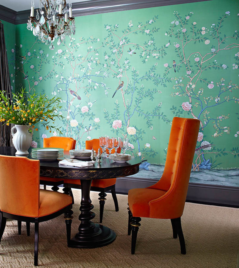 This is an example of an eclectic dining room in London.