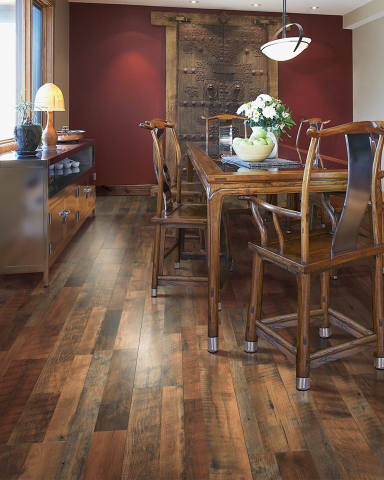 Inspiration for a mid-sized asian dark wood floor enclosed dining room remodel in Chicago with multicolored walls and no fireplace