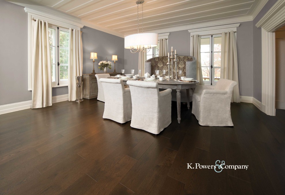 Design ideas for a traditional dining room in Boston with dark hardwood flooring.