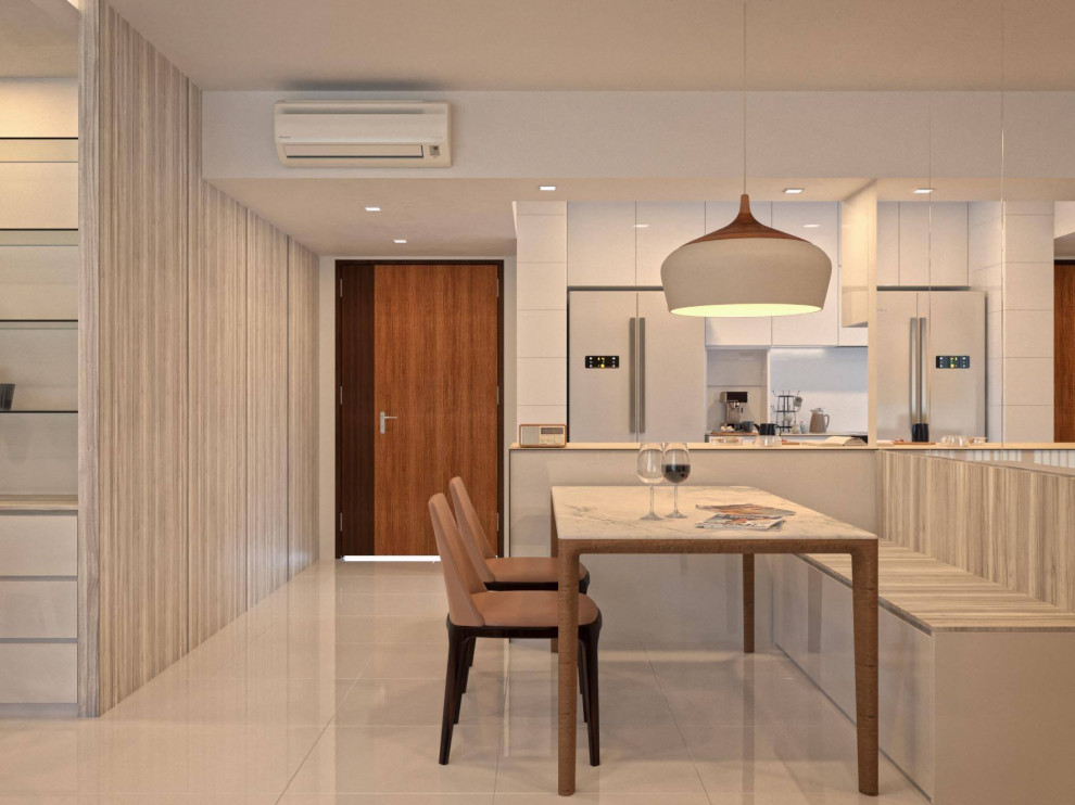 This is an example of a scandi dining room in Singapore.