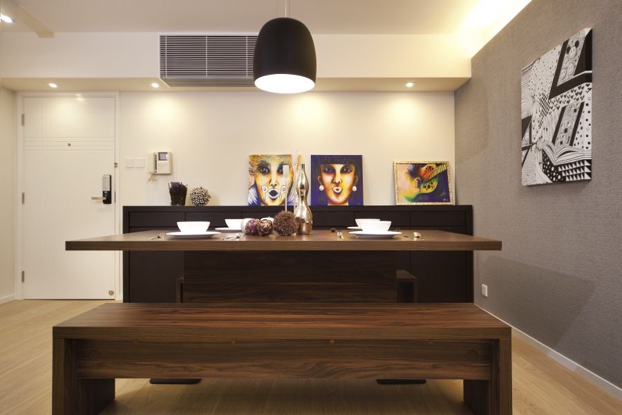 Example of a minimalist dining room design in Hong Kong