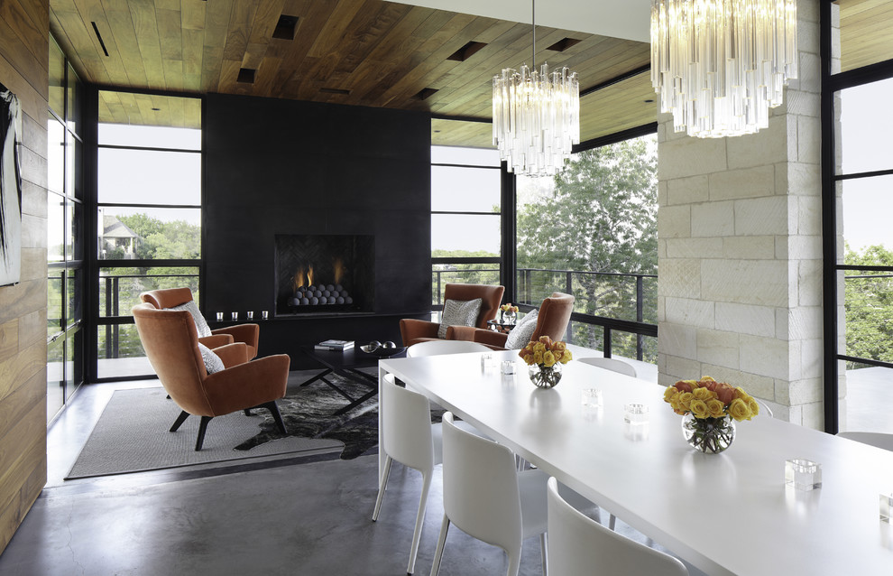 Contemporary open plan dining room in Austin.