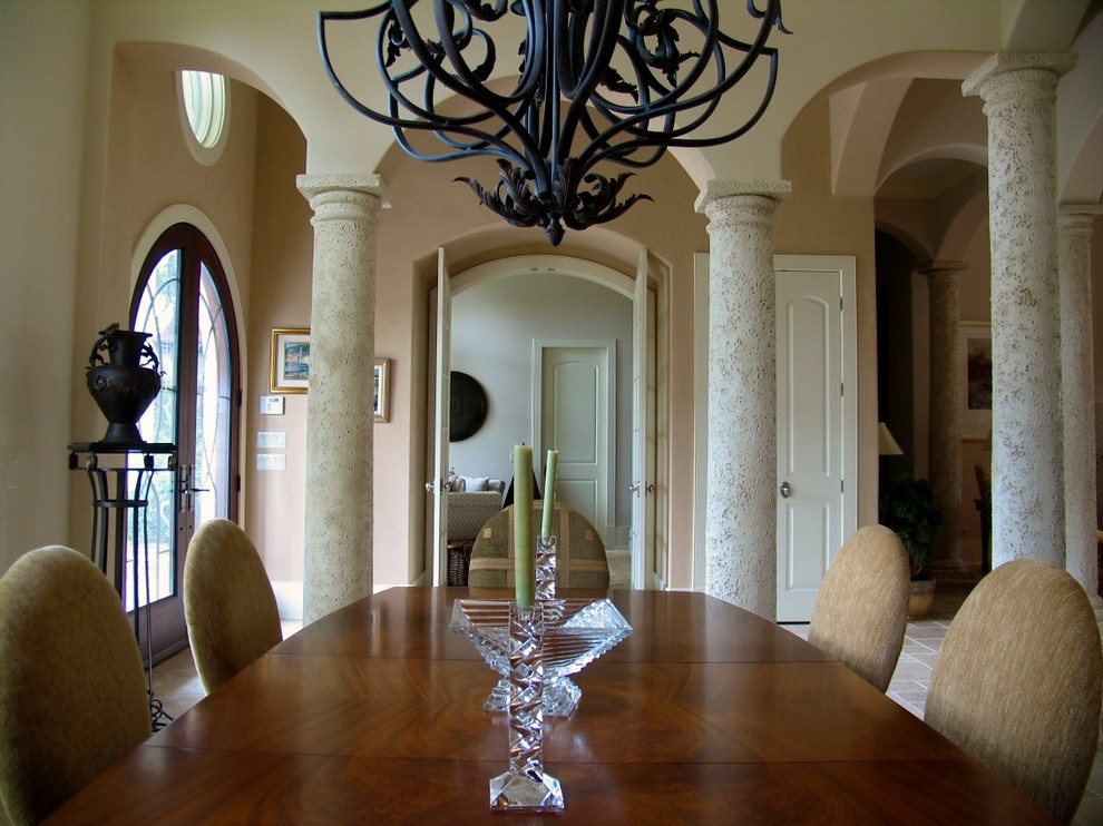 This is an example of a mediterranean dining room in Portland.
