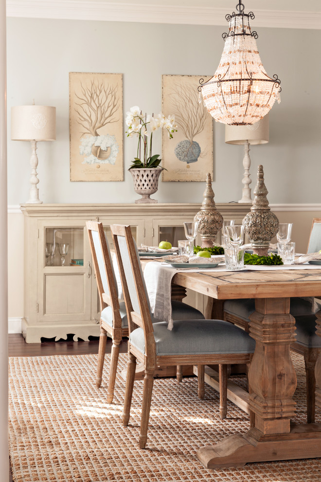 Dining room - mid-sized coastal dark wood floor dining room idea in Boston with beige walls and no fireplace
