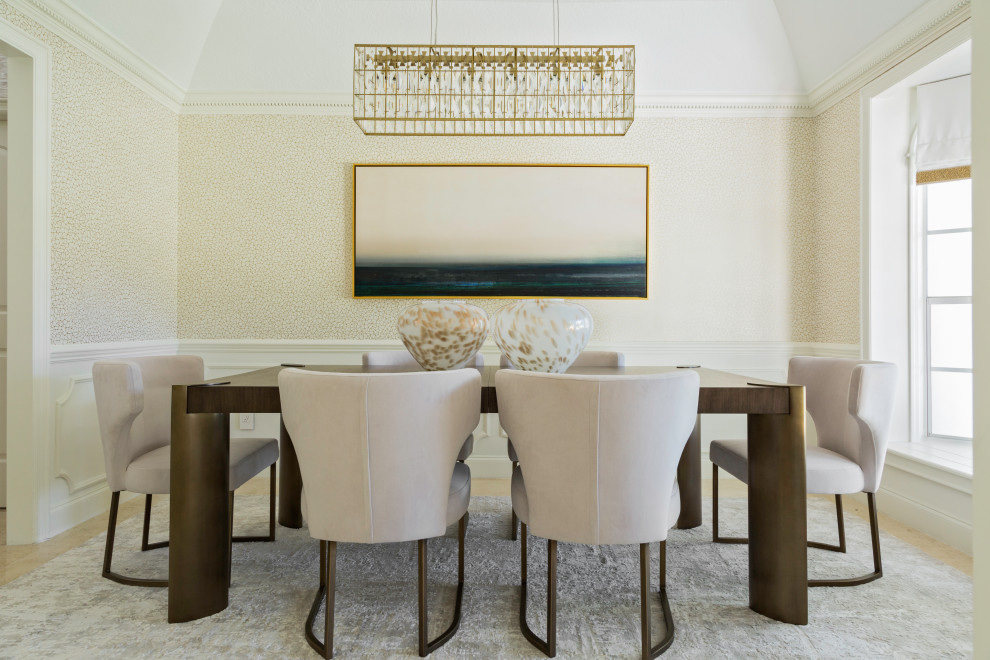 Design ideas for a classic enclosed dining room in Tampa with beige walls and beige floors.