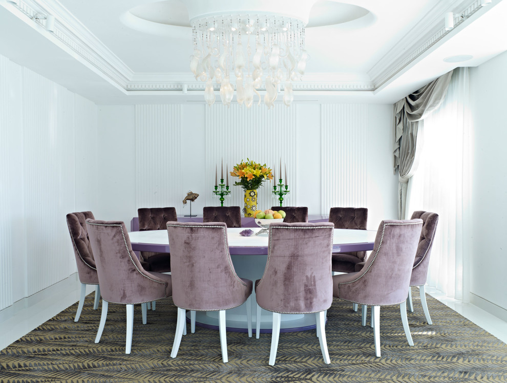 Inspiration for a contemporary dining room in Other with white walls.