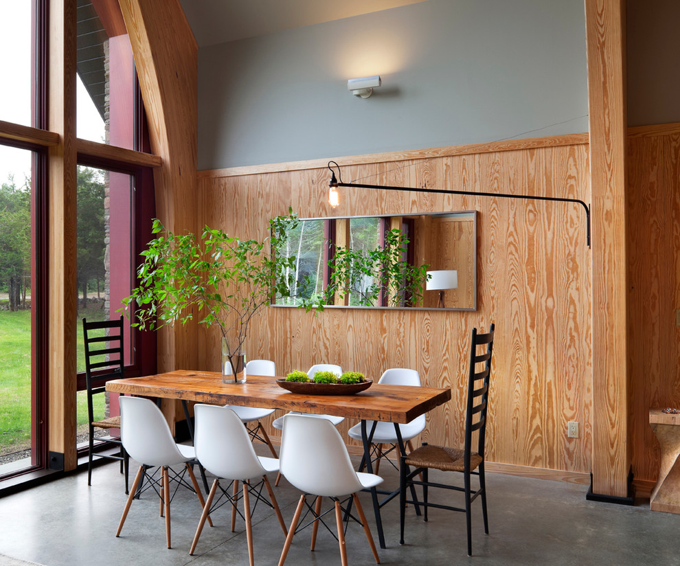 Idee per una sala da pranzo minimalista con pareti grigie