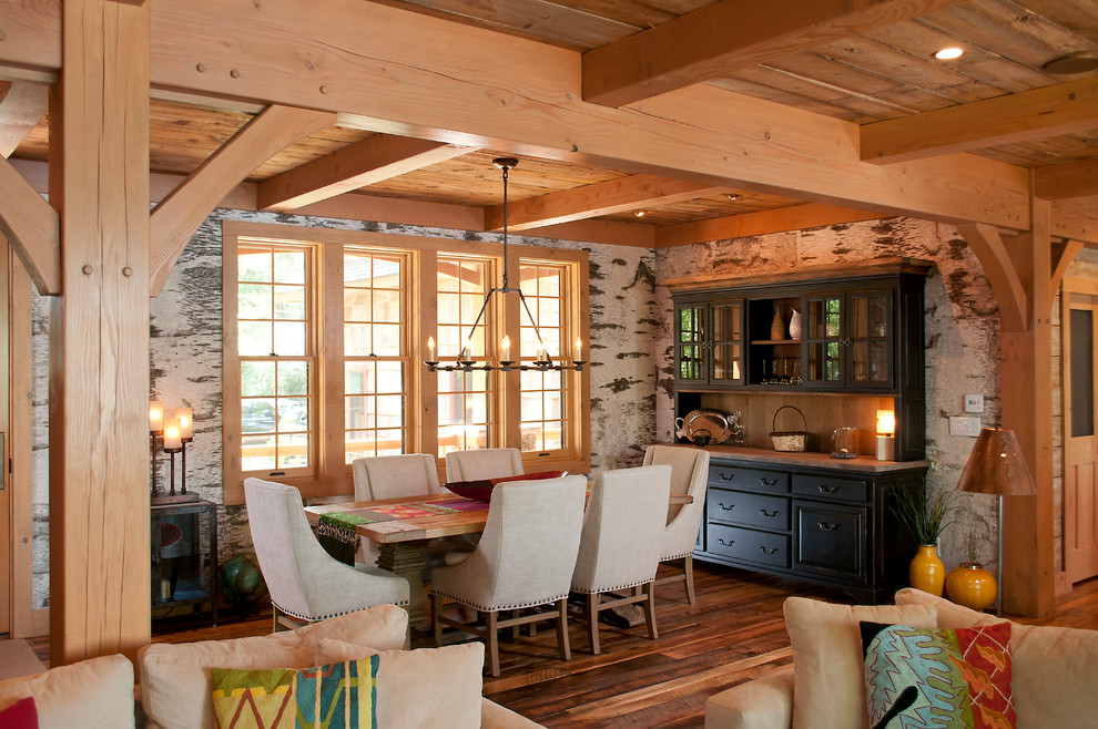 Inspiration for a medium sized rustic kitchen/dining room in Other with multi-coloured walls and medium hardwood flooring.