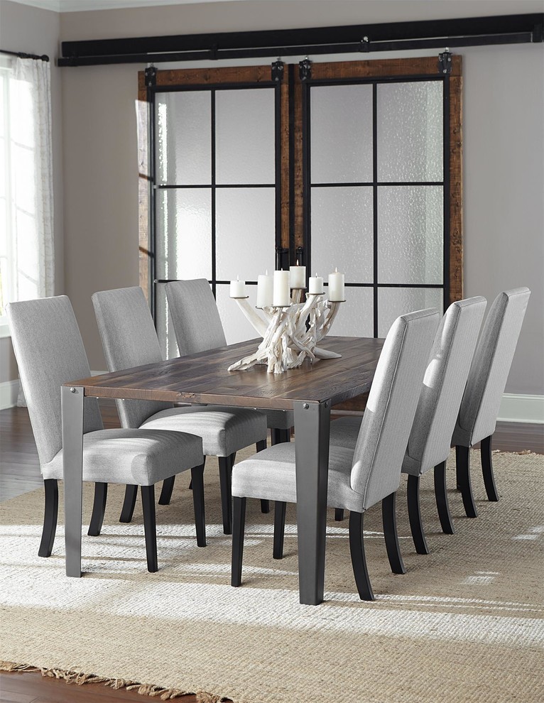 Industrial Farmhouse Reclaimed Wood Table & Parsons Chairs Farmhouse