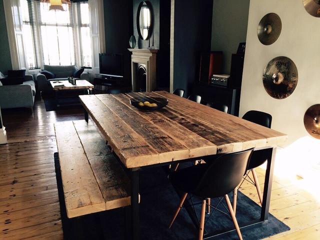 Industrial Mill Large Dining Table and Benches - Industrial - Dining Room -  Cheshire - by Reclaimed Bespoke | Houzz