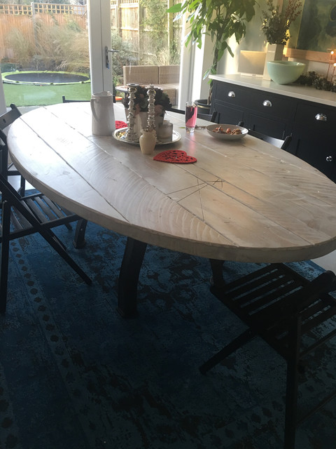 Industrial Style Whitewashed Oval Pedestal Dining Table