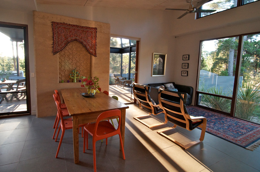 Photo of a bohemian dining room in Adelaide with beige walls.