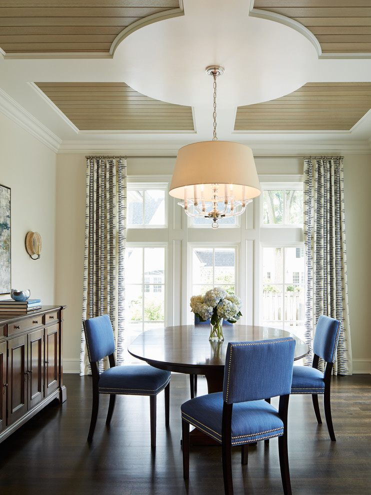 Photo of a classic dining room in Chicago with beige walls and dark hardwood flooring.