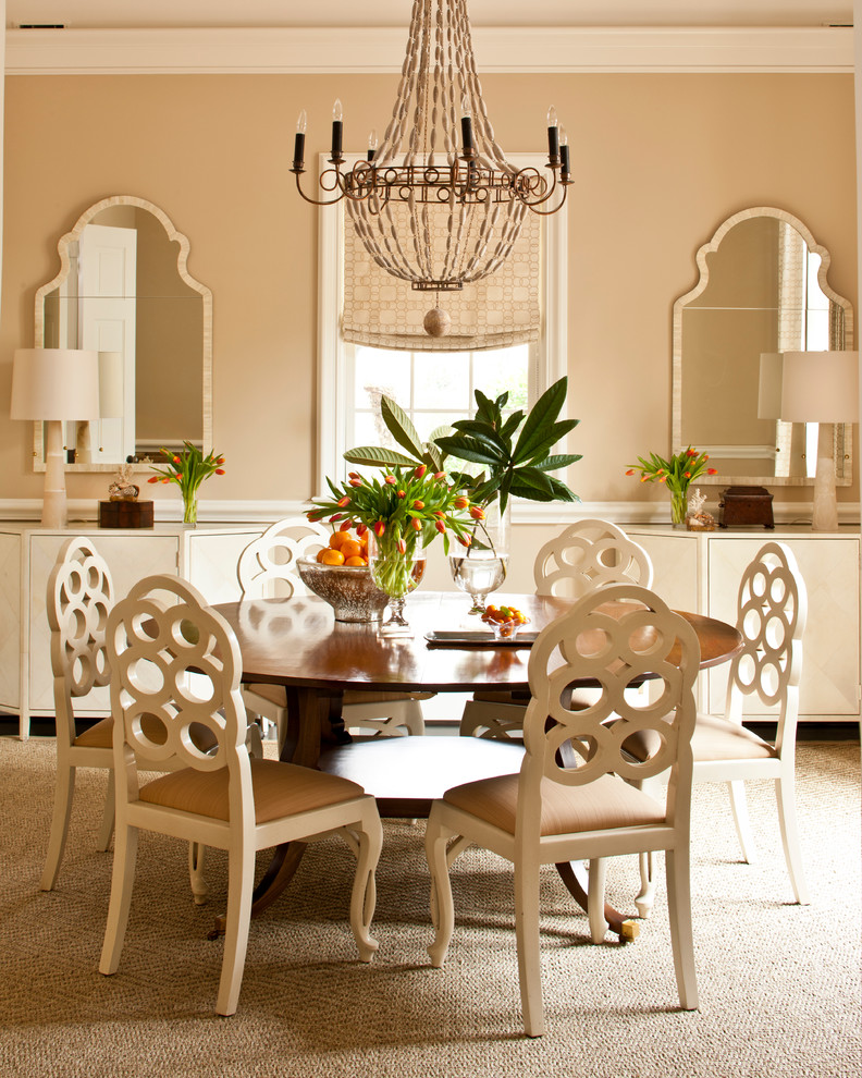 Large traditional enclosed dining room in Jacksonville with beige walls and dark hardwood flooring.