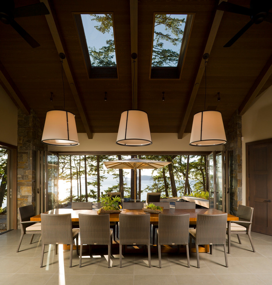 Photo of a contemporary dining room in Seattle with beige walls.