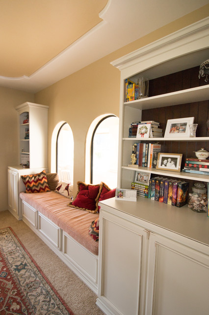 Ivory Cream and Chocolate bookshelves Traditional Dining Room