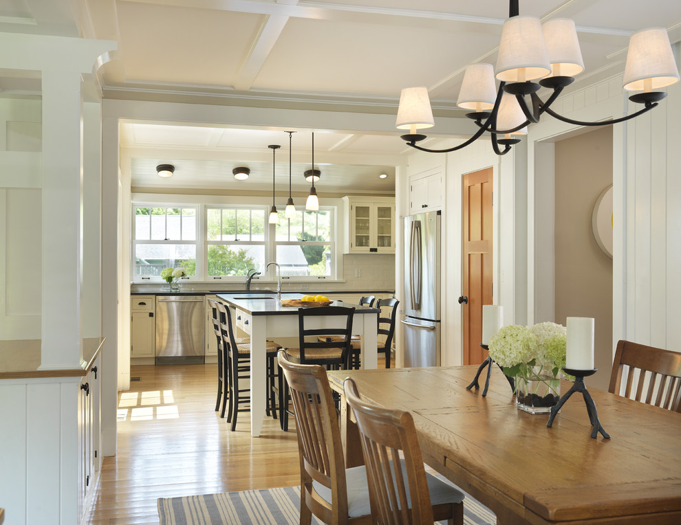 Design ideas for a rural kitchen/dining room in Providence with medium hardwood flooring.