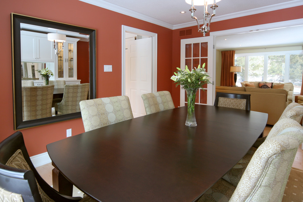 Mid-sized trendy enclosed dining room photo in Toronto with red walls