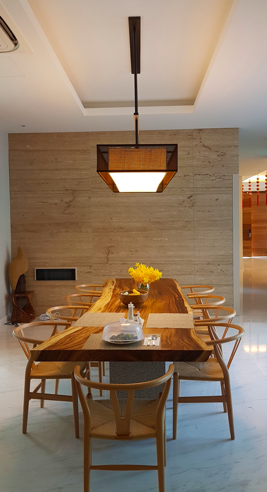 Medium sized modern open plan dining room in Sydney with multi-coloured walls, terracotta flooring and multi-coloured floors.