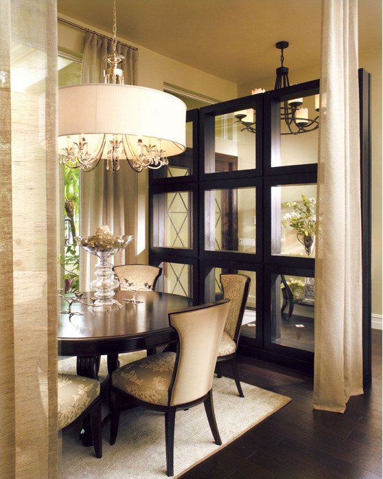 Medium sized classic open plan dining room in Miami with beige walls, dark hardwood flooring and no fireplace.