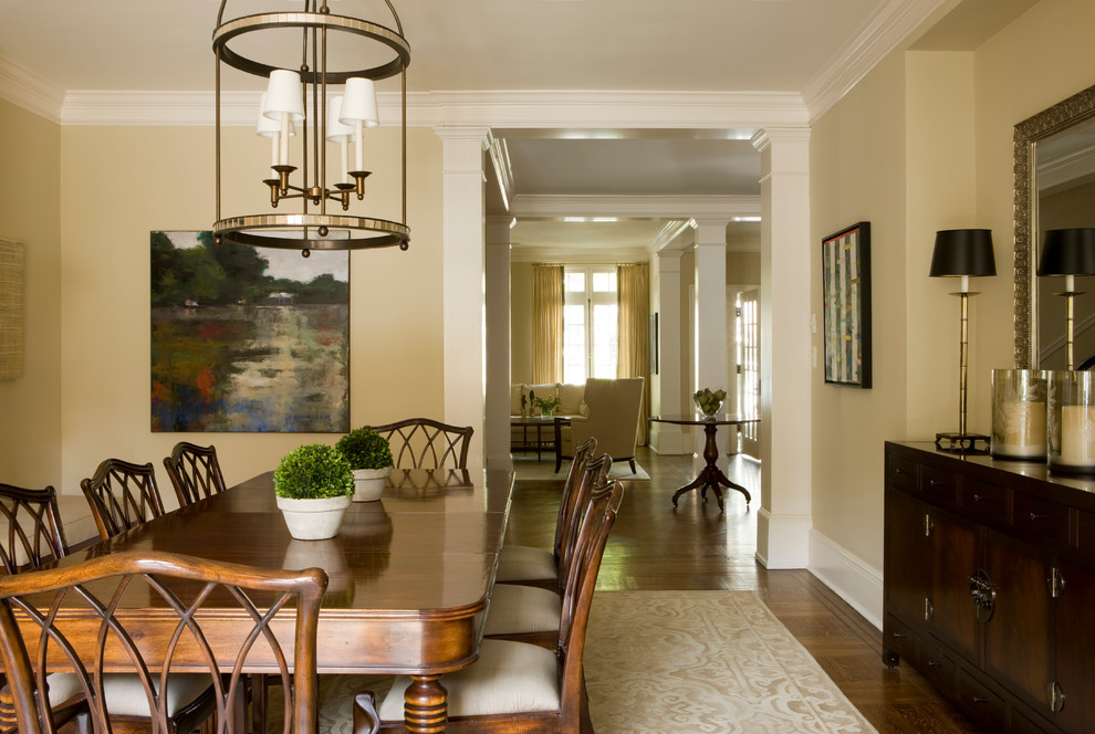 Inspiration for a medium sized classic enclosed dining room in DC Metro with medium hardwood flooring and beige walls.
