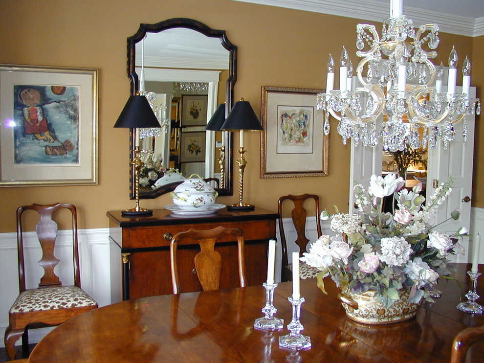Example of a large ornate kitchen/dining room combo design in San Francisco with beige walls and no fireplace