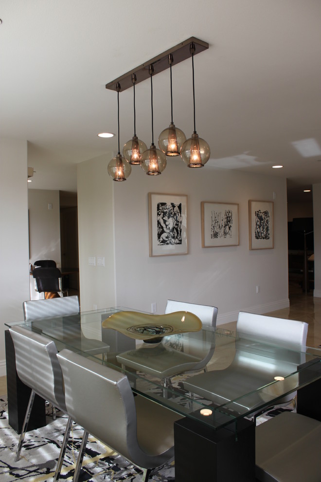 Great room - small modern great room idea in San Diego with white walls