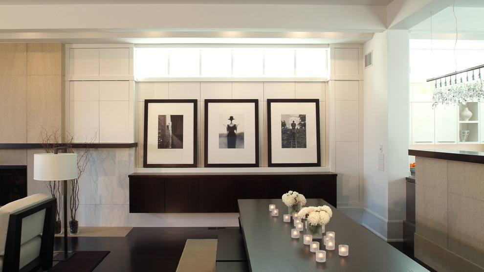 Great room - contemporary great room idea in Minneapolis with white walls