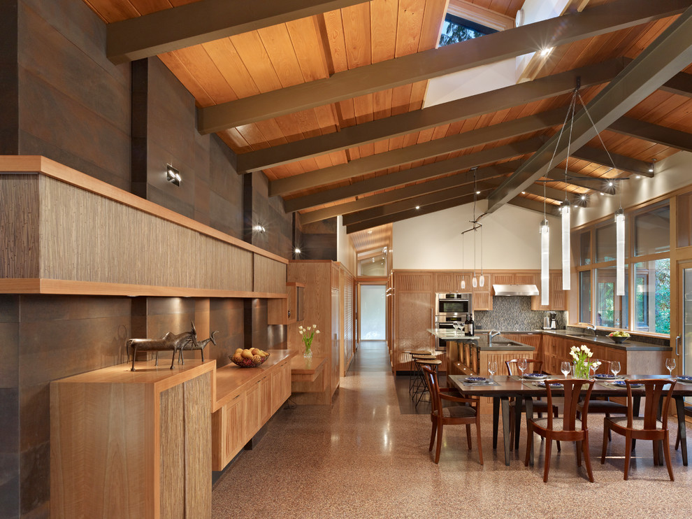 Ispirazione per una sala da pranzo aperta verso la cucina minimalista di medie dimensioni