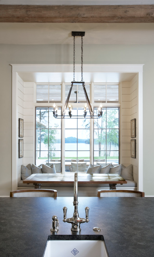 Huge elegant kitchen/dining room combo photo in Other with gray walls