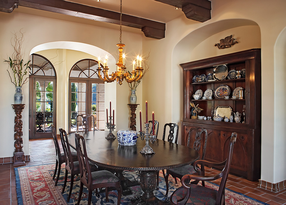 Inspiration for a rustic dining room in Austin with beige walls.