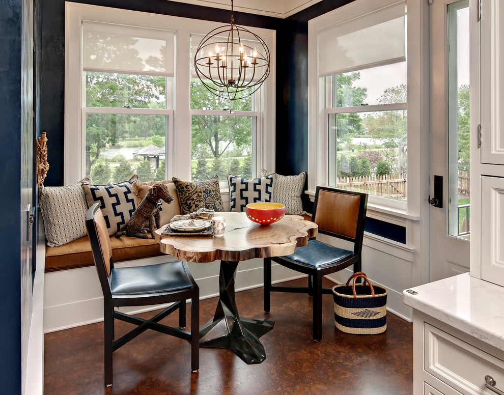 Dining room - mid-sized transitional cork floor dining room idea in Minneapolis with blue walls