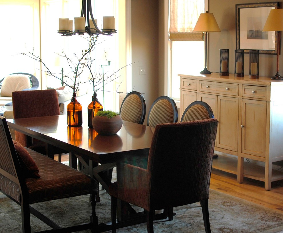 Design ideas for a medium sized classic open plan dining room in Atlanta with grey walls and medium hardwood flooring.
