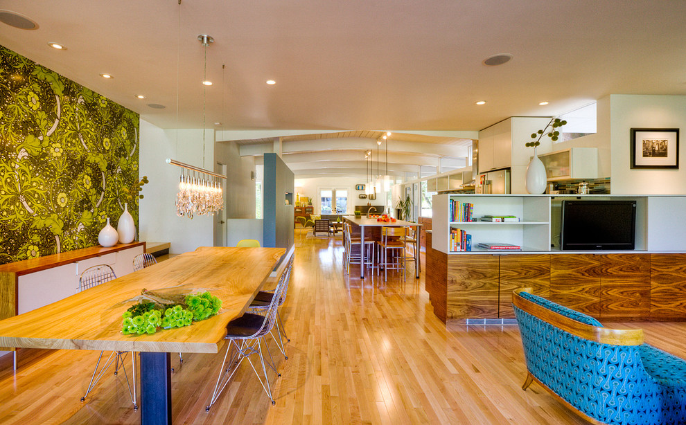 Photo of a modern open plan dining room in Seattle.