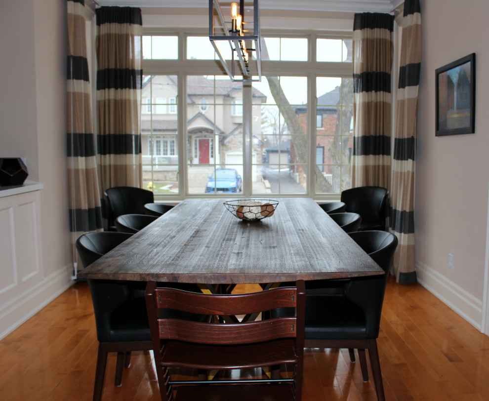Example of a mid-sized trendy light wood floor and beige floor dining room design in Toronto with beige walls and no fireplace